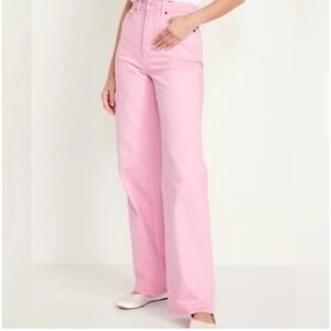 Old Navy Women's Sky-Hi Wide Leg Denim Light Pink Jeans Size 8 Extra High Waist